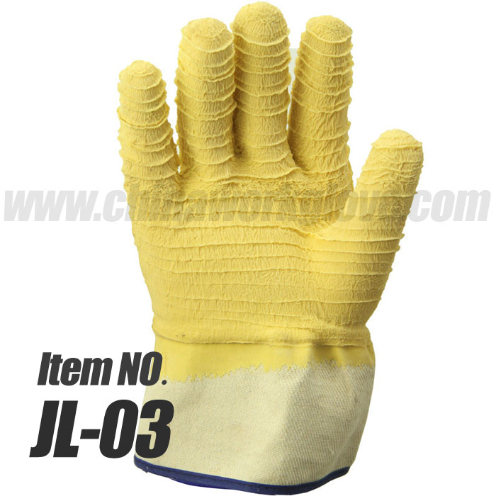 Full Latex-Dipped Jersey Work Gloves With Safety Cuff，Coating Crinkle